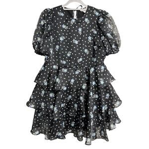 Sandy Liang x Target Black Floral Polka Dot Puff Sleeve Tiered Mini Dress S